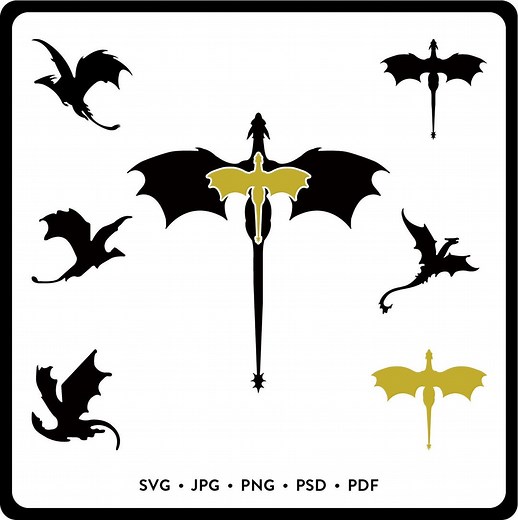 Fourth Wing Dragon Silhouette SVG Bundle (digital Download) - Etsy