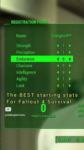 The best starting stats for Fallout 4 survival #fallout #fallout4 #shorts