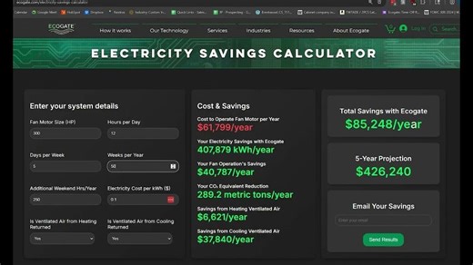 Demo: Free Electricity Savings Calculator for dust collection | Ecogate