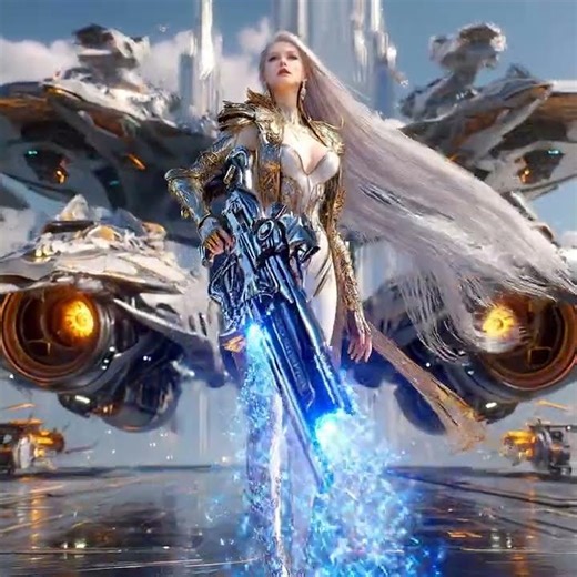 Epic Future Warrior Woman & Giant Battleship | AI Sci-Fi Cinematic