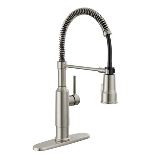 Check The Home Depot's Q&A Before Buying: Delta Theodora Single-Handle Pull-Down Sprayer Kitchen Faucet with Spring Spout and ShieldSpray in Spotshield Stainless