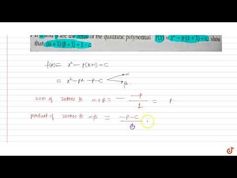 If `alpha and beta` are the zeros of the quadratic polynomial `f(x)=x^2-p(x+1)-c,` show that `