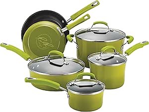 Rachael Ray Brights Nonstick Cookware Set/Pots and Pans Set, 10 Piece, Green Gradient