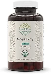 HerbEra Maqui Berry 120 Capsules, 500 mg, USDA Organic Aristotelia chilensis Dried Berry (120 Capsules)