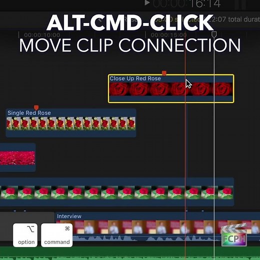 Final Cut Pro Shortcut | Option-Command-Click | Move Clip Connection