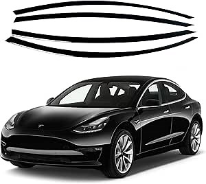 AUTOCLOVER Tape-On Rain Guards Window Visors 4 Pcs Set for Tesla Model 3 2017 2018 2019 2020 2021 2022 2023 2024 2025 / Window Deflectors, Out-Channel Vent Shades (Black)