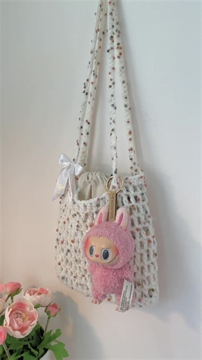 Simple crochet mesh bag🌷✨ Tut 🔗 in my bio😊✨ #crochet #crochetwithme #crochetbag #crochetersoftiktok