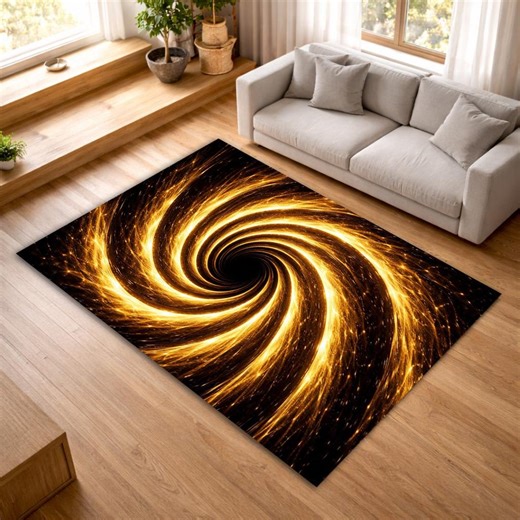 Golden Energy Vortex Rug – Luxury Gold Spiral Design Carpet, Radiant Abstract Swirl Statement Floor Art - Etsy