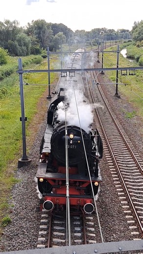 Steam locomotive and a diesel locomotives filmed from above in the Netherlands! #steamtrain #train