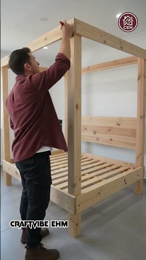 DIY Four-Poster Pallet Bed With LED Canopy #diy #craftvibeehm