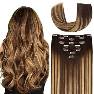 18 Inch Clip-in Hair Extensions Remy Human Hair for Women - Soft Handmade Real Human Hair Clip in Extensions, Straight, Thick, 135g 7pcs #(4T27) P4 Color