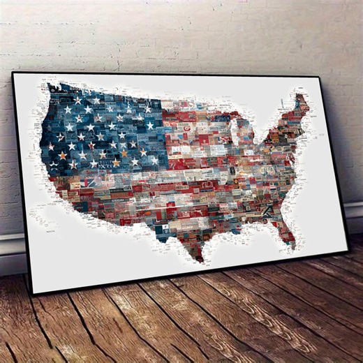United States Flag Map Canvas, Vintage Typography USA Wall Art, Patriotic American Decor, Red White Blue Canvas Print, Home Office - Etsy