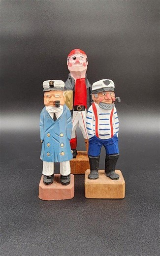 Vintage Folk Art Carved Wooden Sea Captain, Sailor and Pirate Figurines: (set of 3) Nautical/sea Decor - Etsy