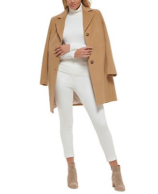 Calvin Klein Womens Single-Breasted Wool Blend Coat - Macy's