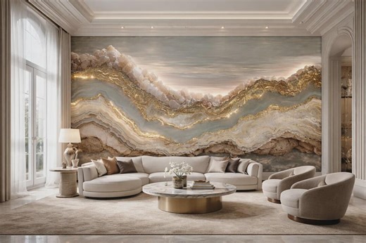Gold Flow – Luxury Abstract Wallpaper | Elegant Gold Fluid Design | Custom Wall Mural - Etsy