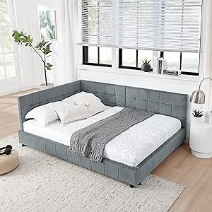 Amazon.com: Full Size Corner Design Daybed with 2 Storage Drawers Underneath, L-Shaped Upholstered Tufted Day Bed Frame w/Wooden Slats Support for Bedroom Guest/Living Room, No Box Spring Needed & Easy Assemble : Home & Kitchen