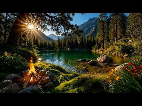 Morning Campfire by Crystal Lake with Fresh Nature Sounds and Peaceful Forest Ambience 🔥✨