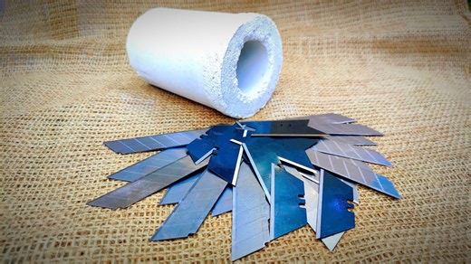 Wootz steel from construction blades making bayonet knife