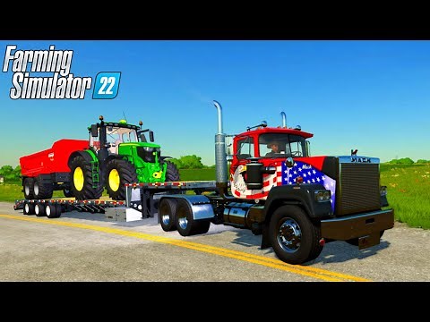 Farming Simulator 22 - MACK SUPER LINER & Flatbed Trailer Transporting The Tractor To The Farm