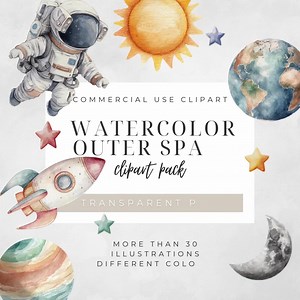 Watercolor Space Clipart: Cosmic PNG Illustrations With Astronauts & Planets (digital Download, Commercial License) - Etsy