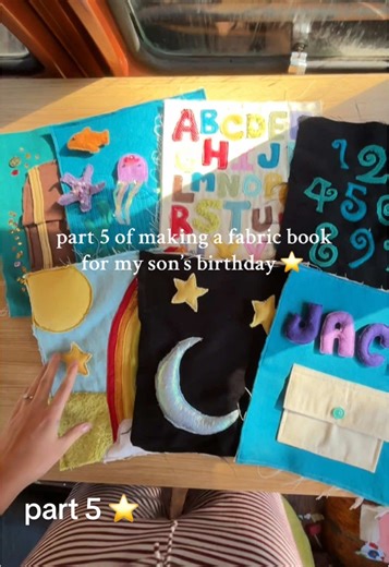 Part 5 ⭐️ of making a fabric book for my son’s birthday spelling his name with velcro letters and a buttoned pouch to keep them in! 💕 I will design the final page layout soon, and no clue how thick this book will be or even how to bind the pages together yet but it will be a learning experience 🥹⭐️ I’m also making a few more pages for him that are tailored to his interests 🚜🔨 #quietbook #busybook #felt #part5 #handmade #toddlerbirthday #opinion