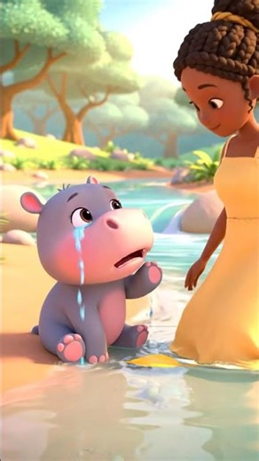 The River Took It Away... 😢 #babyhippo #cuteshorts #animated