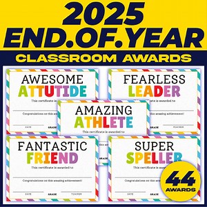Editable End of Year Classroom Awards Certificates for Every Student, Graduation