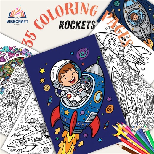 Rocket Coloring Pages for Kids / 35 Cute Space Rocket Designs / Fun Easy Coloring Book / Bold Easy Coloring / Relaxing Coloring Activity - Etsy UK