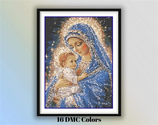 Virgin Mary and Jesus Cross Stitch Design | Printable PDF for Pattern Keeper | Religious Needlework Pattern - Etsy