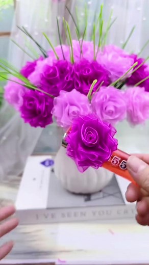 Handmade DIY Ribbon Purple Rose Flowers Tutorial