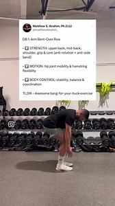 ⚡️DB 1-Arm Bent-Over Row • ⬆️ STRENGTH: upper back, mid-back, shoulder, grip & core (anti-rotation anti-side bend) • ⬆️ MOTION: hip joint mobility & hamstring flexibility • ⬆️ BODY CONTROL: stability, balance & coordination 🎯TL;DR – Awesome bang-for-your-buck exercise #bentoverrow #bentoverrows #upperback #upperbackworkout #midback #backstrength | Matthew Ibrahim - Coach