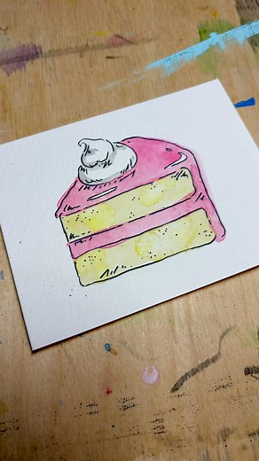 Come paint a slice of cake with me! #tutorial #howto #watercolor #howtowatercolor #artist #cake | Sugar Coated Canvas