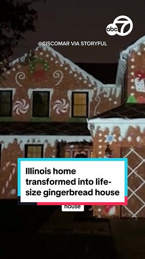 An Illinois man transformed his home into a life-size gingerbread house for the holidays. The homeowner used projection mapping in order to display icing, lollipops, and candy canes onto the exterior. #illinois #home #house #gingerbread #gingerbreadhouse #house #holiday #holidays #christmas #xmas #projection #projectionmapping #icing #lollipop #lollipops #candycane #candycanes #news #fyp #foryoupage #abc7news