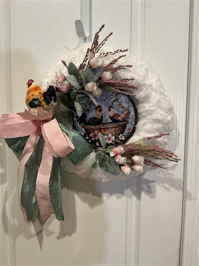 Farmhouse Rooster Wreath, Spring Cottage Decor, Blush Pink Floral Arrangement - Etsy