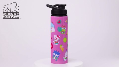 Silver Buffalo Sanrio Hello Kitty and Friends Tropical Stainless Steel Water Bottle Featuring Keroppi, Tuxedo Sam, Badtz-Maru, and Pochacco, 25 Ounces