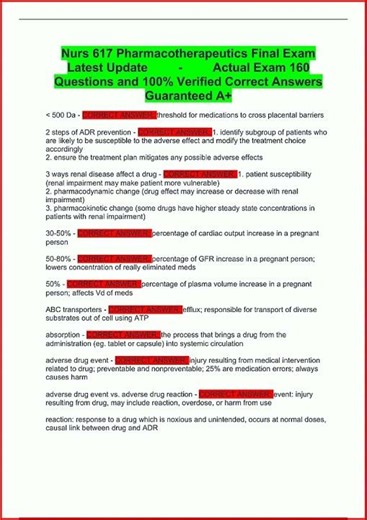 Nurs 617 Pharmacotherapeutics Final Exam Latest Update Actua video