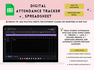 Digital Attendance Tracker: Google Sheets & Excel Template - Etsy