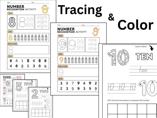 Numbers 1–10 Practice | Tracing, Recognition & Counting Worksheets | Preschool - Etsy