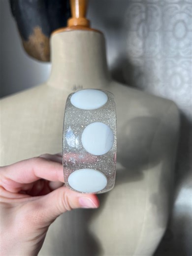 Vintage Acrylic or Resin Clear Bangle With Glitter and White Polka Dots - Etsy