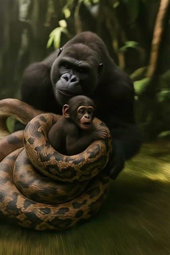 Will This Brave Chimp Mom Defeat the Giant Python?! 🐒🐍😱#shorts