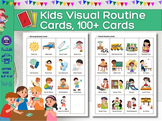 Kids Visual Routine Cards | Printable Daily Schedule | First Then Finished Board | Toddler Routine Chart - Etsy
