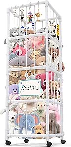 71" Extra Large Stuffed Animal Storage Cage, Premium PVC with Wheels Toy Storage Holder, Plush Toys Corner Organizer for Kids Playroom, Bedroom, Nursery