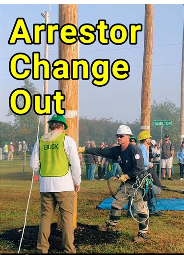 Jonathan Reeser with national Grid doing an Arrestor Changeout at the International Lineman Rodeo 2025!! #electrical #lineman #bluecollar #rodeo #fyp