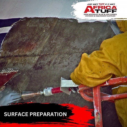 Surface Preparation With Ultra High Pressure Water Jetting Using ultra high pressure water jetting equipment in order to prepare surfaces is a widely used application of Africatuff ultra high pressure equipment. There are several benefits to using high pressure water jetting for surface preparation: Cleaner than sandblasting There is a large amount of dust and dirt that deposits on the surrounding area when sandblasting. Water jetting only expels water vapors. No negative health effects The sili