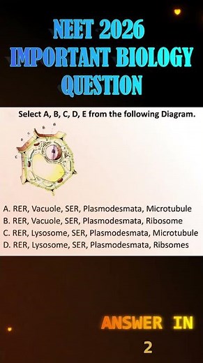 NEET 2026 Cell Organelles MCQ 🔬 Match A B C D E Correctly! | EP‑54 | #shortsvideo