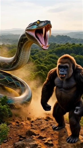 Giant Gorilla vs Massive Python | Realistic Mountain Fight #GorillaVsPython#WildlifeBattle