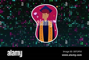 Graduate appearing on pixel grid while teal magenta green blocks flickering for graduation reveal. Digital, celebratory, minimalist, achievement, futuristic, motion graphics, academic Stock Video Footage - Alamy