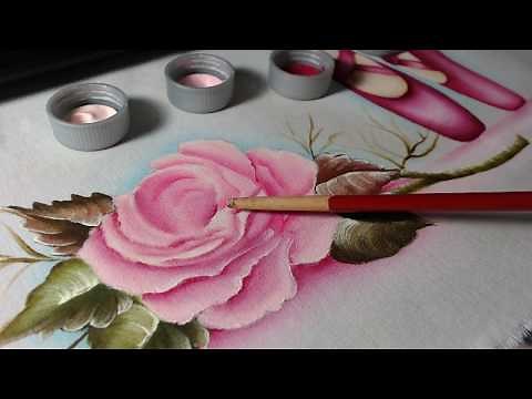 Pintura em tecido como colocar sombra e luz na Rosa