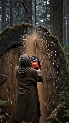 A Mysterious Man Cuts Down a Giant Tree in the Deep Forest 🌲😳