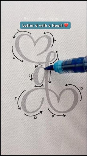 How to Write Letter D with a Heart ❤️ Brush Lettering Tutorial #nhuandaocalligraphy